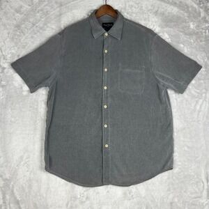 Nat Nast Men's Gray Silk Cotton Blend Short Sleeve‎ Button Down Shirt